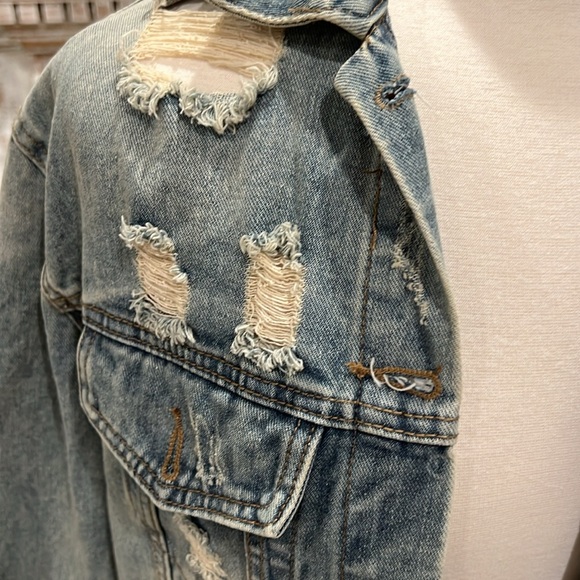 NWT Oversized Distressed Denim Maxi Trench - Picture 6 of 9